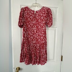 Red dress with white floral detail